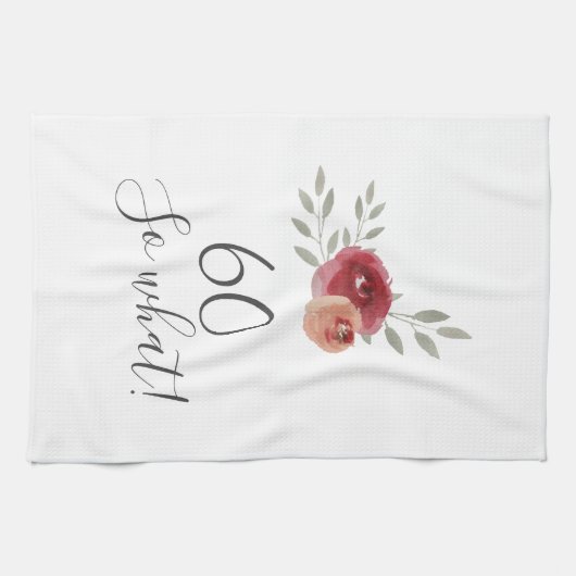 Positieve Waterverf Rozen Floral 60th Birthday Theedoek (Horizontaal)