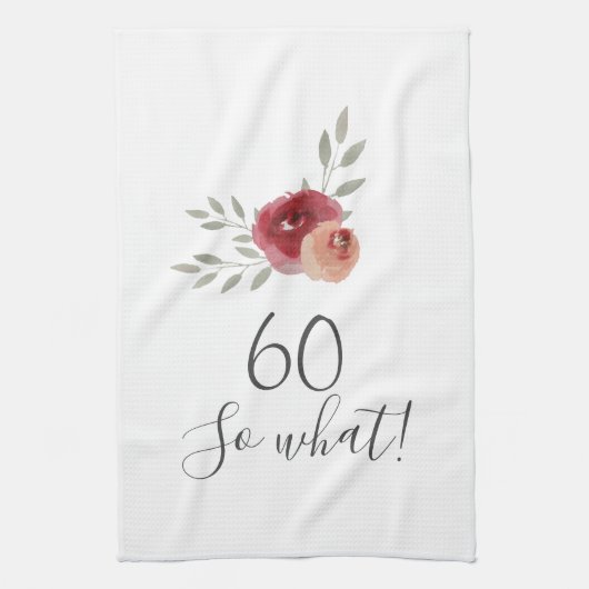 Positieve Waterverf Rozen Floral 60th Birthday Theedoek (Verticaal)