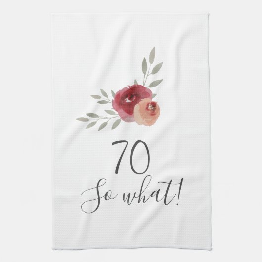 Positieve Waterverf Rozen Floral 70e verjaardag Theedoek (Verticaal)