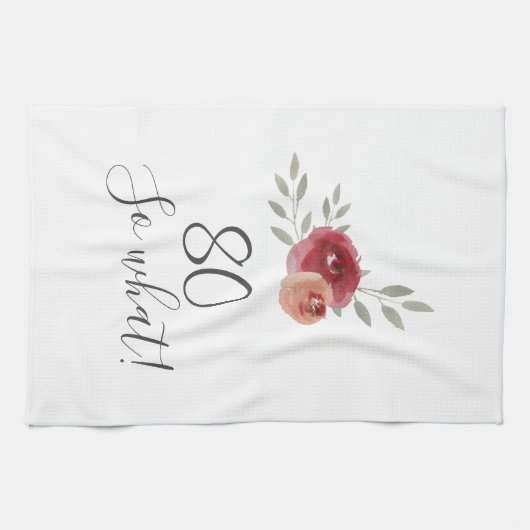 Positieve Waterverf Rozen Floral 80th Birthday Theedoek (Horizontaal)