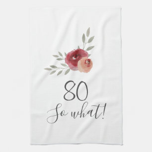Positieve Waterverf Rozen Floral 80th Birthday Theedoek