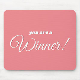 Positieve woorden citaat in koraalroze en wit muismat