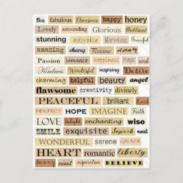 Positieve woorden plakken briefkaart