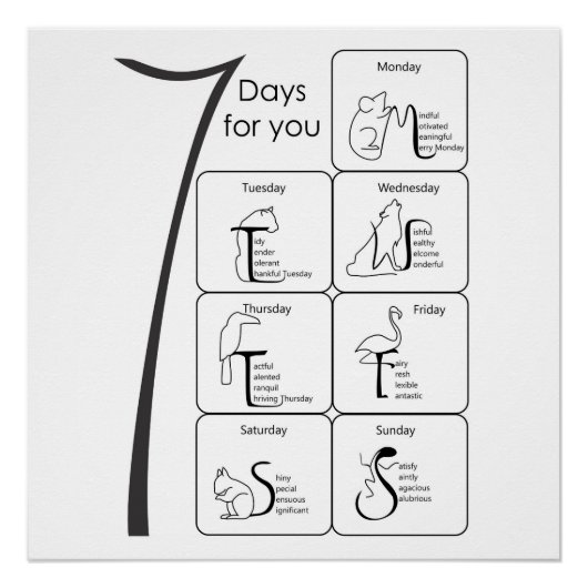 positieve woorden voor je poster van 7 dagen (Voorkant)