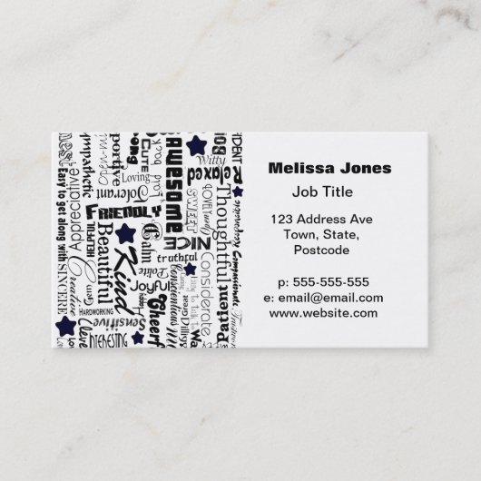 Positieve woordtypografie visitekaartje (Voorkant)