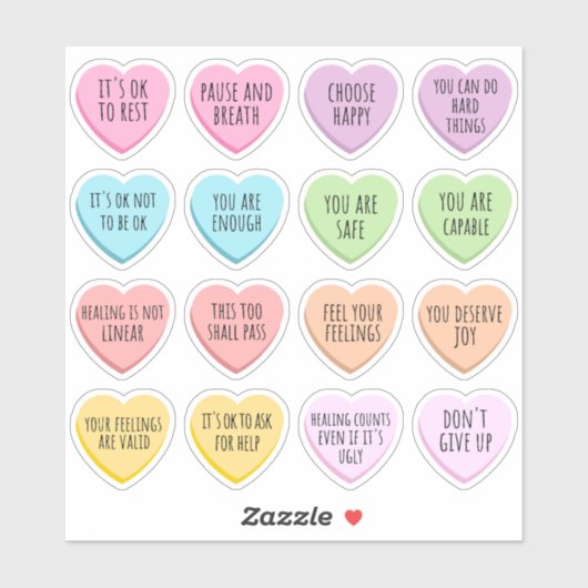 Positive Affirmations Mental Health Candy Hearts Sticker (Vel)