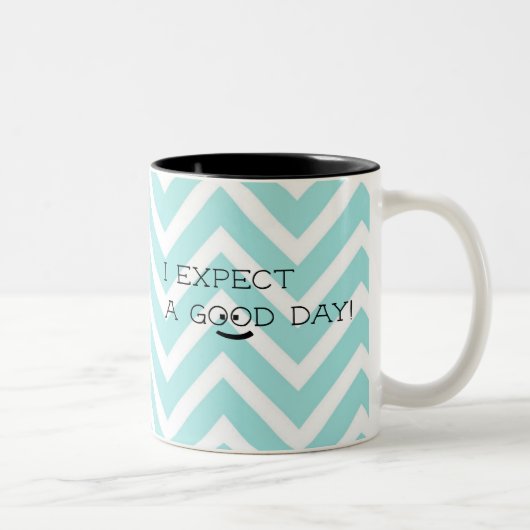 Positive Expectation Good Day Blue Chevron Tweekleurige Koffiemok (Rechts)