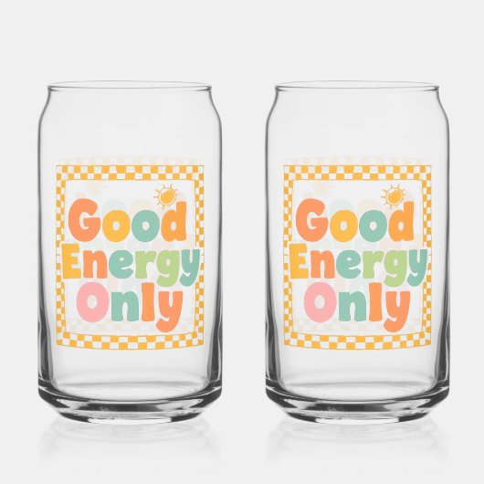 Positive "Good Energy Only" Checkered Frame Blikvorm Glas (Voorkant)
