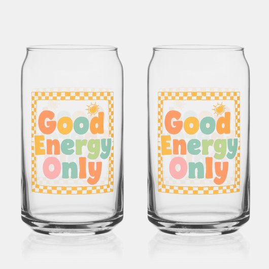 Positive "Good Energy Only" Checkered Frame Blikvorm Glas (Achterkant)