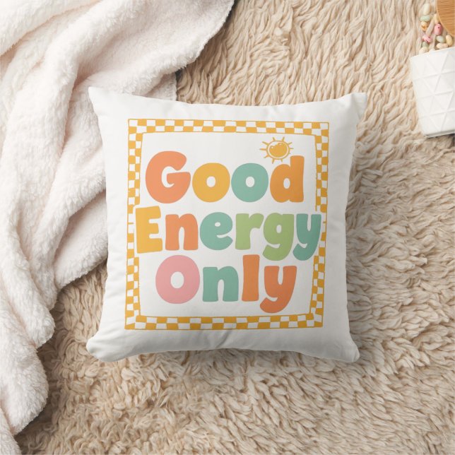 Positive "Good Energy Only" Checkered Frame Kussen (Deken)
