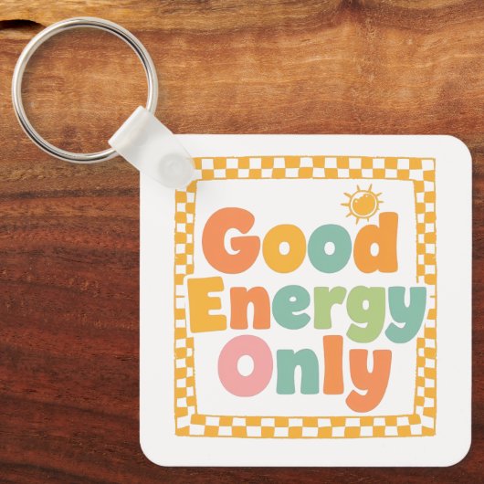 Positive "Good Energy Only" Checkered Frame Sleutelhanger (Voorkant)