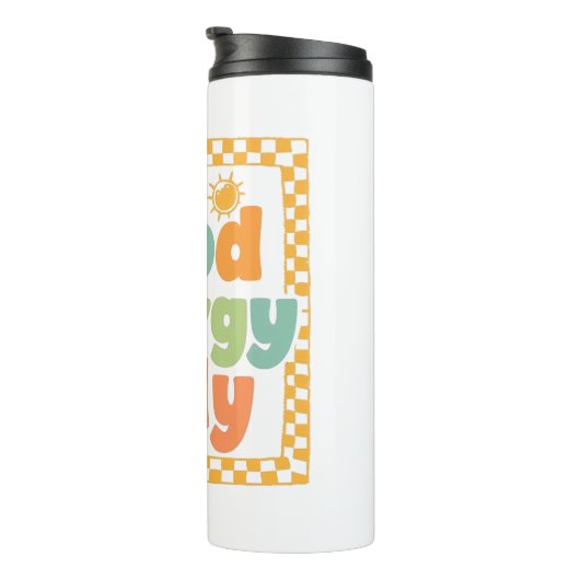 Positive "Good Energy Only" Checkered Frame Thermosbeker (Geroteerd rechts)