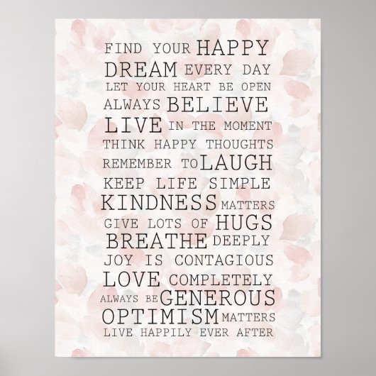 Positive Inspirational Blush Pink Rose Petals Poster (Voorkant)