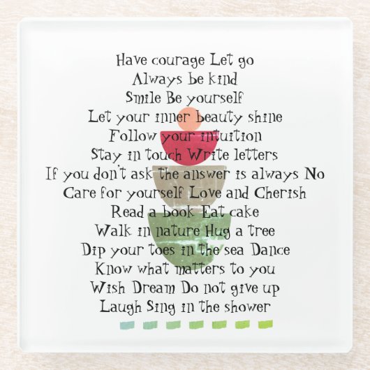 Positive Life Cotes Happiness Abstract Wit Glazen Onderzetter (Voorkant)