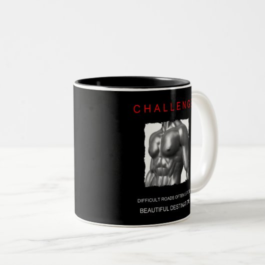 Positive Motivation Body Challenge Quote Sjabloon Tweekleurige Koffiemok (Voorkant rechts)