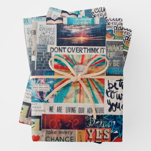 Positive Vibes Collage Wrapping Paper (In situ)
