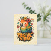 “Positive Vibes” Papegaai Briefkaart (Staand voorkant)