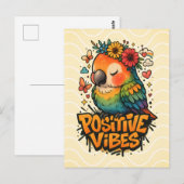 “Positive Vibes” Papegaai Briefkaart (Voorkant / Achterkant)
