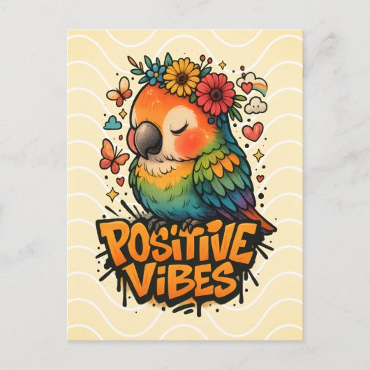 “Positive Vibes” Papegaai Briefkaart (Voorkant)