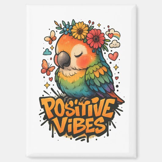 “Positive Vibes” Parrot Magneet (Voorkant)