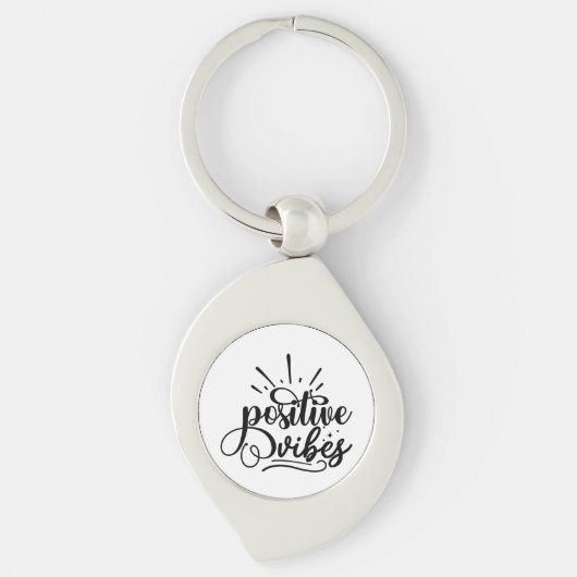 Positive Vibes Typography Motivatie Quote Art Sleutelhanger (Voorkant)
