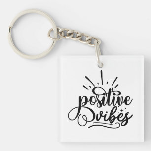 Positive Vibes Typography Motivatie Quote Art Sleutelhanger