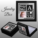 Positive vibes voeg foto initiaal zwart grijs toe cadeaudoosje<br><div class="desc">Keepsake sieraden / sieraden geschenkdoos. Personaliseer met een initiaal en foto. Positieve vibes / Love,  met een liefdeshart en de kleuren zwart,  grijs en wit.</div>