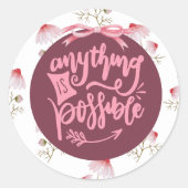 Positiviteit Alles is Mogelijk Mauve Bloemen Ronde Sticker (Voorkant)
