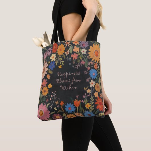 Positiviteit Canvas tas - Geluk - Folk Florals (Dichtbij)