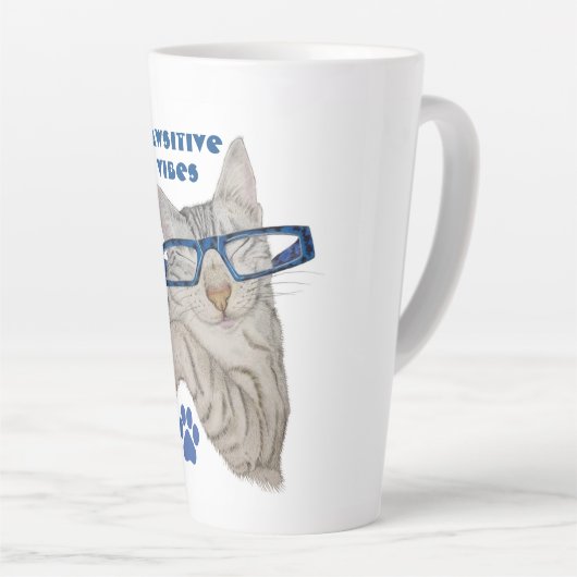 Positiviteit Cute Cat Tekening Pawsitive Vibes Latte Mok (Rechterhoek)