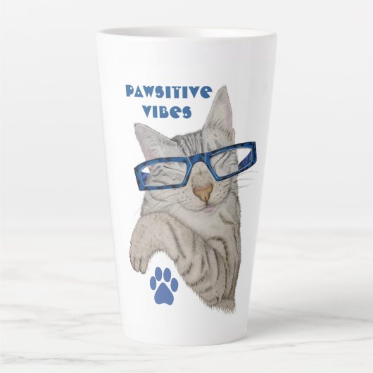 Positiviteit Cute Cat Tekening Pawsitive Vibes Latte Mok (Voorkant)