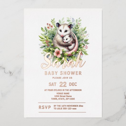 Possum Baby shower Folie Uitnodiging (Voorkant)