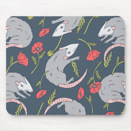 Possum en Poppy Flower Mousepad Muismat (Voorkant)