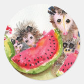 Possum familie picknick ronde sticker (Voorkant)
