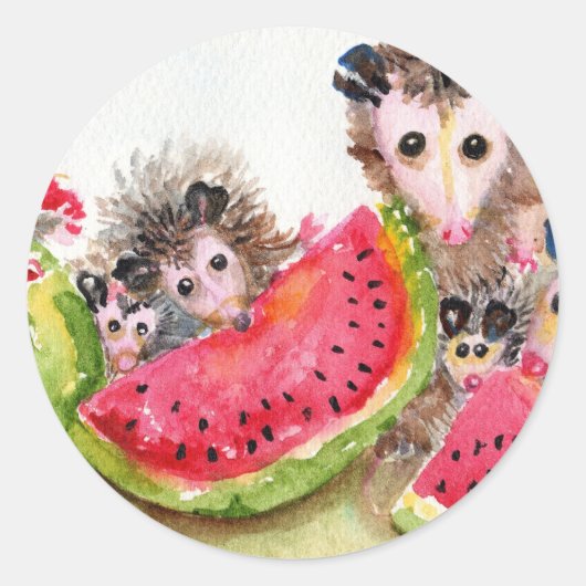 Possum familie picknick ronde sticker (Voorkant)