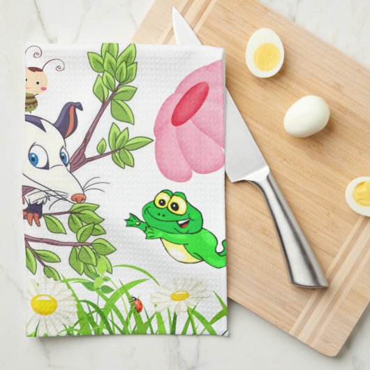 Possum Frog Mushroom Floral Kitchen Hand Towel Theedoek (Quarter Fold)