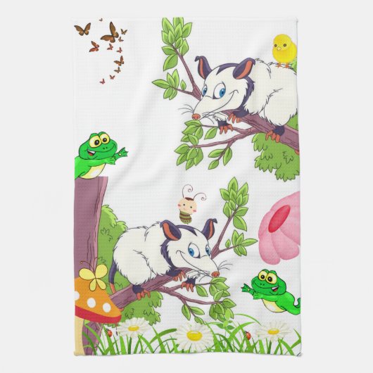 Possum Frog Mushroom Floral Kitchen Hand Towel Theedoek (Verticaal)
