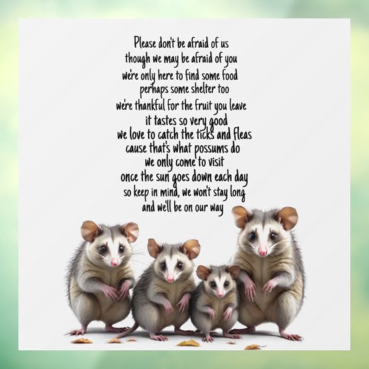 Possum Gedicht Venster Cling Raamsticker (Vel 3)