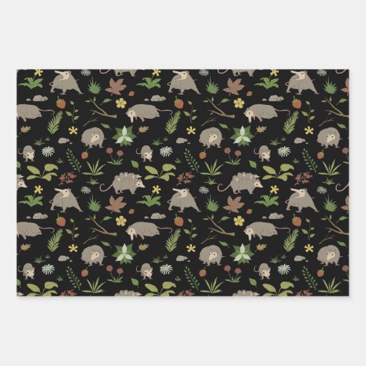 Possum in a Berry Field in Black Inpakpapier Vel (Voorkant 3)