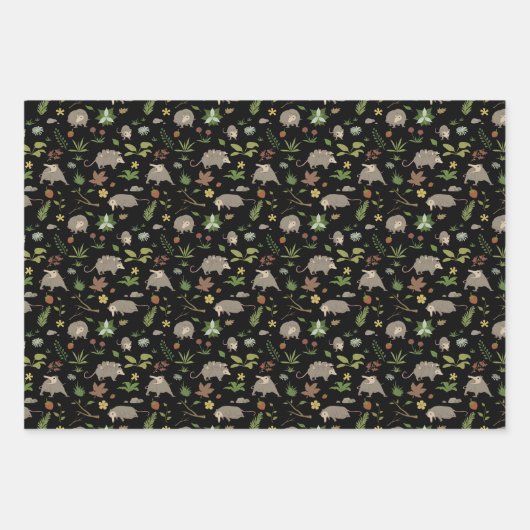 Possum in a Berry Field in Black Inpakpapier Vel (Voorkant 2)