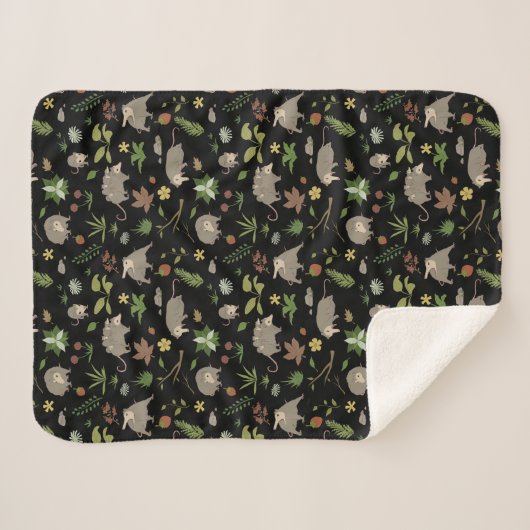 Possum in a Berry Field in Black Sherpa Deken (Voorkant (horizontaal))