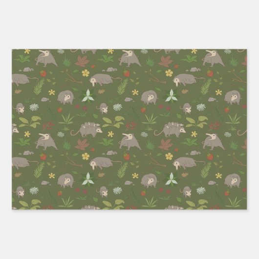Possum in a Berry Field in Green Inpakpapier Vel (Voorkant 3)