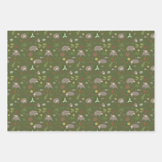 Possum in a Berry Field in Green Inpakpapier Vel (Voorkant 2)