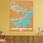 Possum Kingdom Texas-kaart Canvas Afdruk (Insitu (Woonkamer))