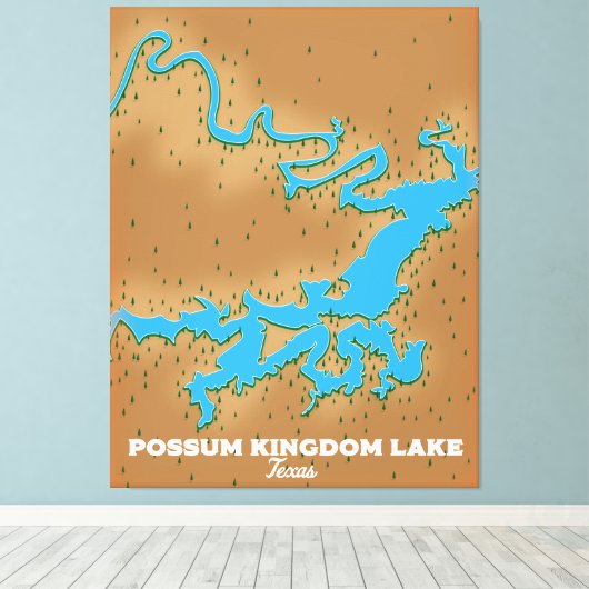 Possum Kingdom Texas-kaart Canvas Afdruk (Insitu (Houten vloer))