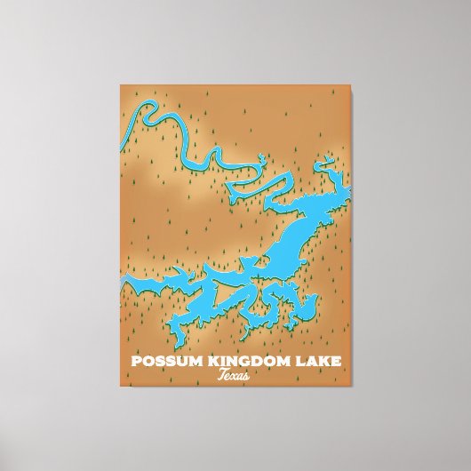 Possum Kingdom Texas-kaart Canvas Afdruk (Voorkant)