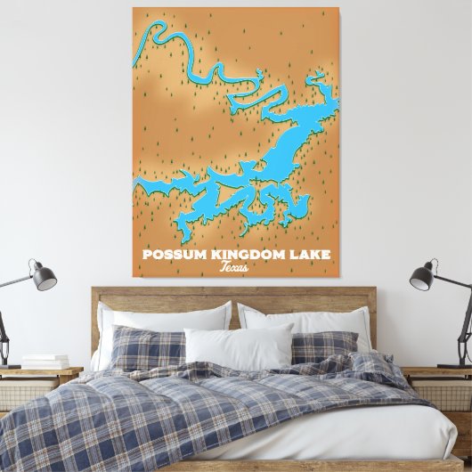Possum Kingdom Texas-kaart Canvas Afdruk (Insitu (Slaapkamer))