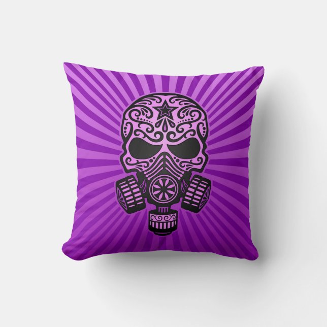 Post Apocalyptic Sugar Skull, paars Kussen (Voorkant)