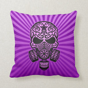 Post Apocalyptic Sugar Skull, paars Kussen