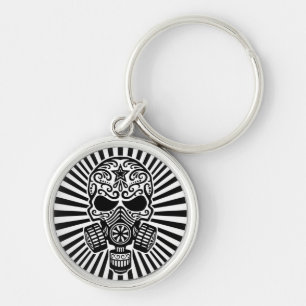 Post Apocalyptic Sugar Skull, zwart-wit Sleutelhanger